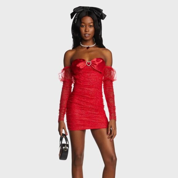Dolls kill Love Permanent Plus One Mini Dress Red Glitter Medium Never Worn! - Picture 3 of 12
